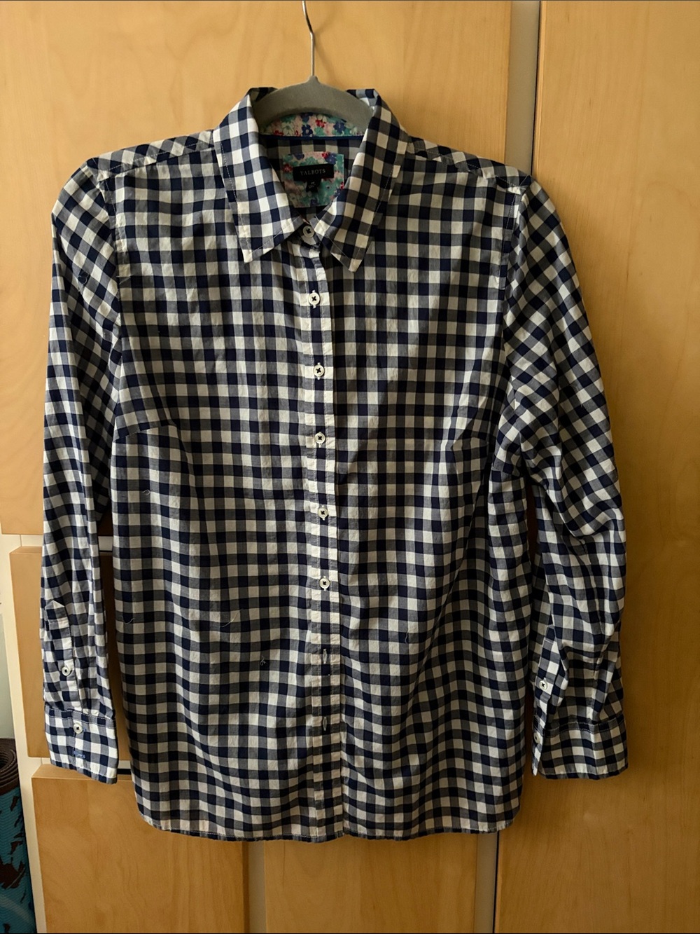 Talbots Checked Navy and White Button-Up Blouse/Shirt - Women’s